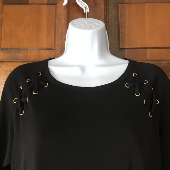 #1 Michael Kors Black Dress w/Shoestring X's on Shoulder Large - Picture 3 of 12